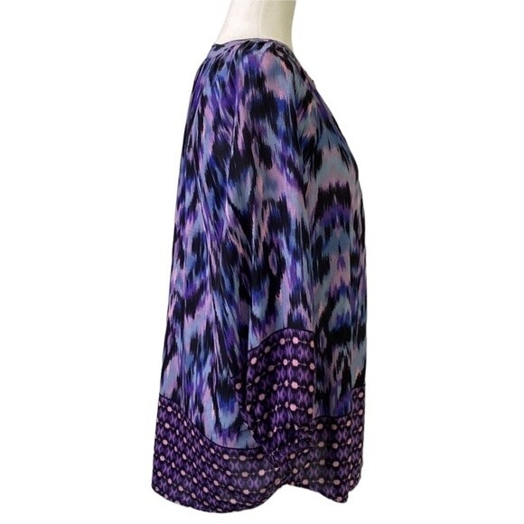 Beachlunchlounge Purple Ikat Boho V-Neck Popover Blouse Top Balloon 3/4 Sleeve - Picture 2 of 16